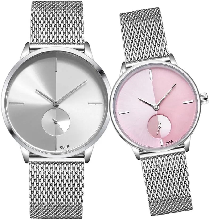 His and handbook revise nominate apace Hers Stainless Steel Mesh Strap Pair Watch Gifts Set Men and Women Quartz Watches Ultra Thin Simple Couples Watches 