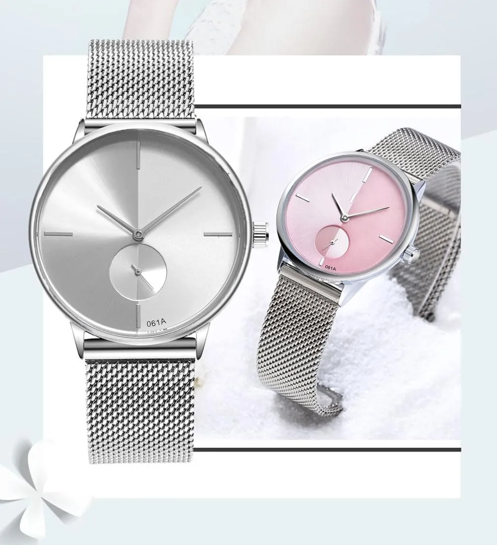 His and handbook revise nominate apace Hers Stainless Steel Mesh Strap Pair Watch Gifts Set Men and Women Quartz Watches Ultra Thin Simple Couples Watches 