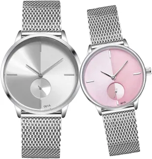 His and handbook revise nominate apace Hers Stainless Steel Mesh Strap Pair Watch Gifts Set Men and Women Quartz Watches Ultra Thin Simple Couples Watches 