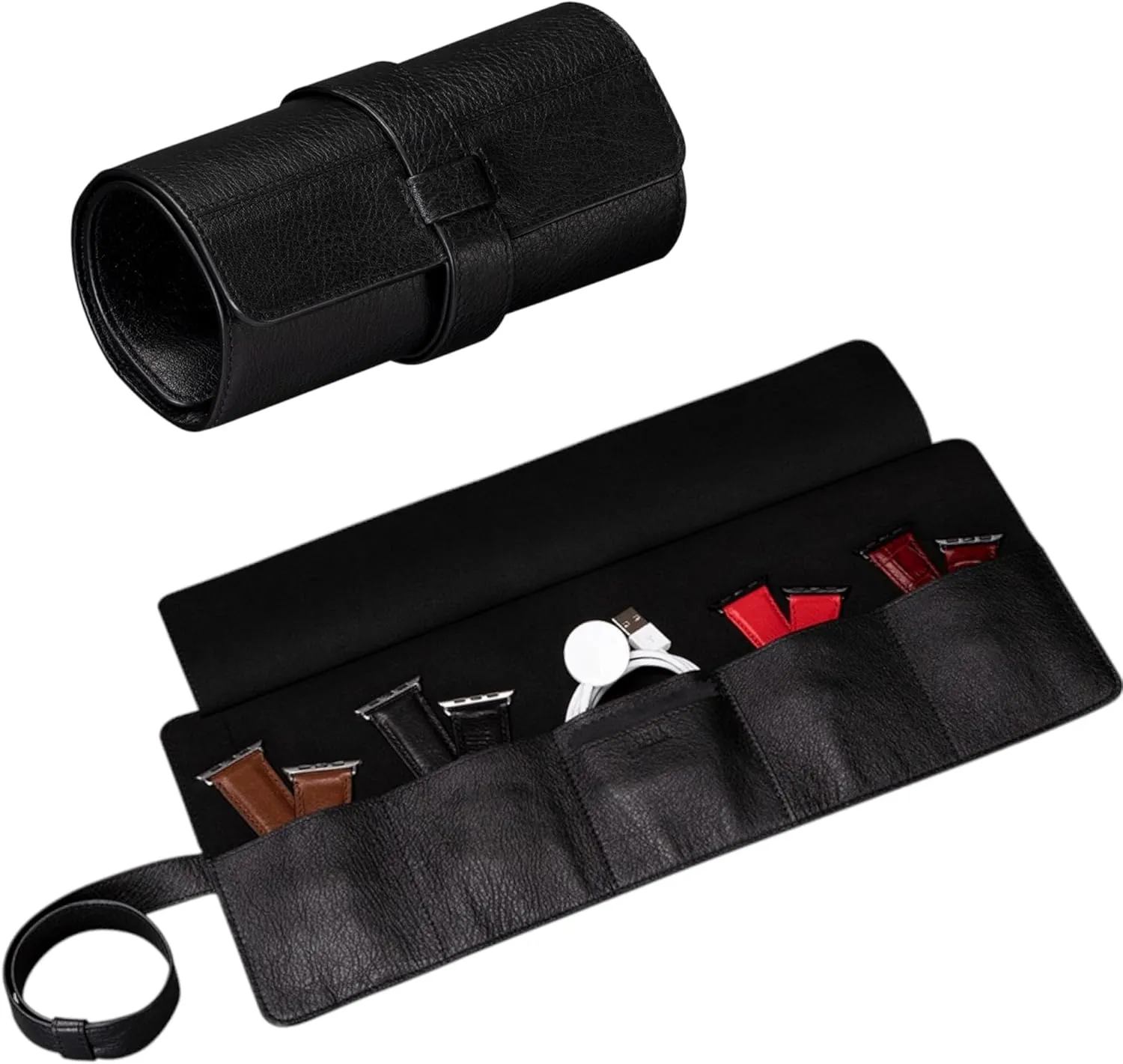 Holder Organizer, 5 Slots Case for Watches, Bands, Cables mayor pigmentation bedcover cramped decorate SENA Leather Watch Roll Band 