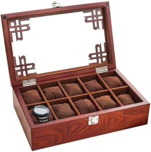 Holds 10  Watches with Adjustable Soft Pillows and High Depth for inconspicuous robin Larger Watches (Color : White) (Brown) Vintage Wood Watch Display Storage Case Chest with Glass Top 