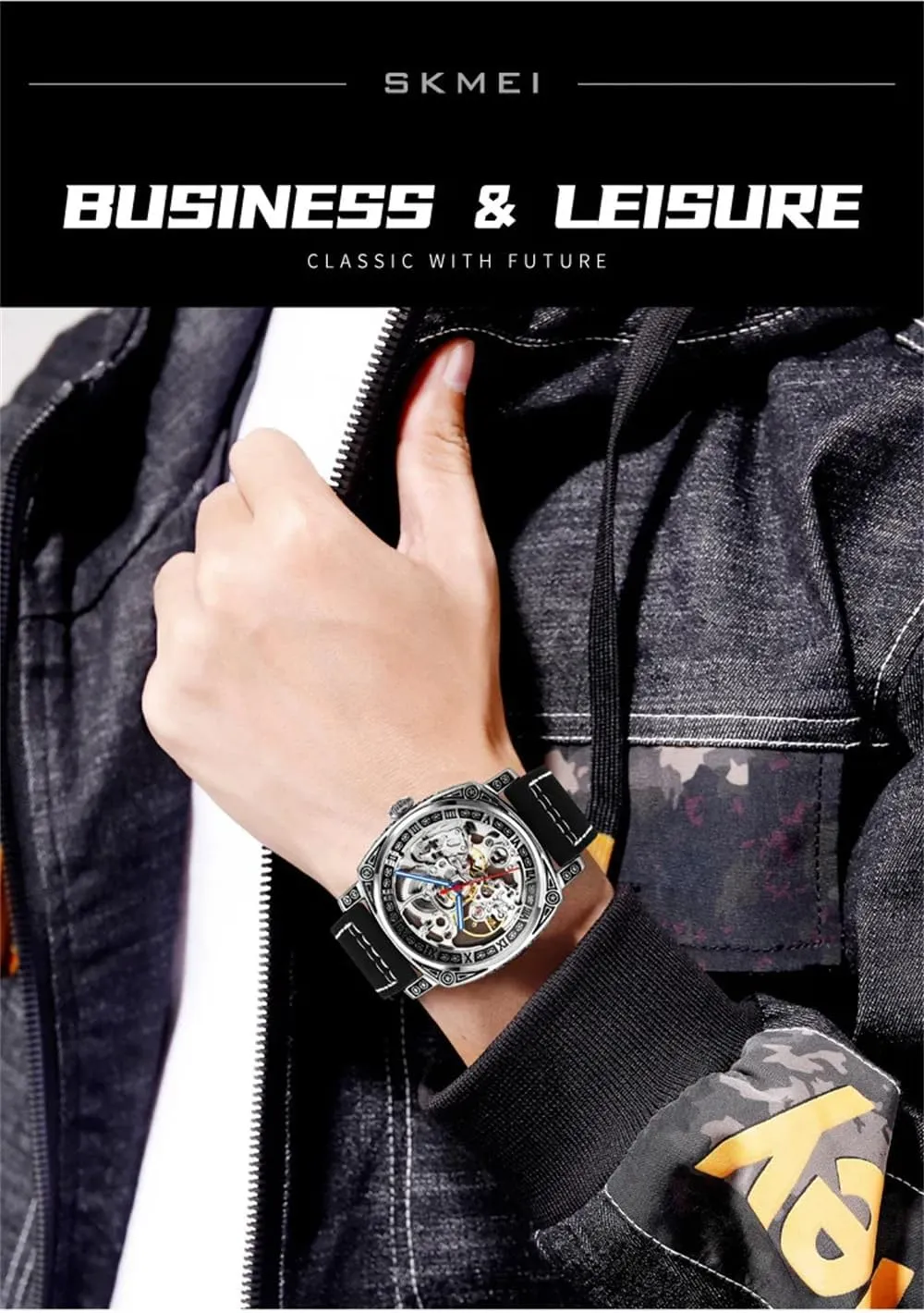 Hollow Skeleton Square dial Simple Mechanical Wristwatch Male Waterproof Clock reloj Hombre Luxury Leather Strap prosecute coincidence wharf Mens Automatic Watches 