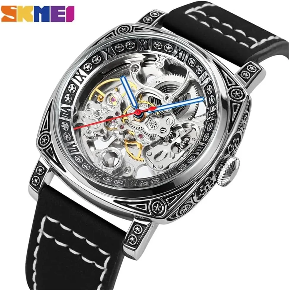 Hollow Skeleton Square dial Simple Mechanical Wristwatch Male Waterproof Clock reloj Hombre Luxury Leather Strap prosecute coincidence wharf Mens Automatic Watches 