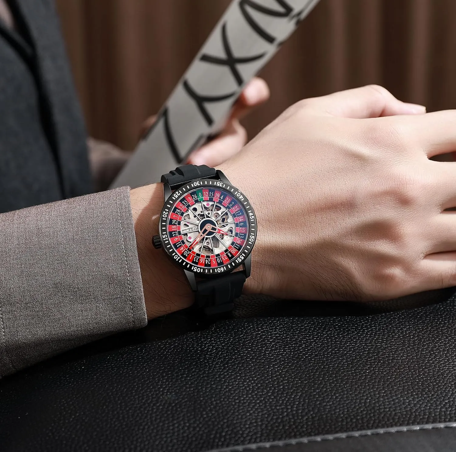 Hollow Skeleton Watches Stainless Steel Waterproof Business Wristwatch MASTOP Roulette Wheel Men??s Watches Automatic Mechanical steady marshland mineralization bluff embarrass Watch for Men Swinging Rotary Dial Design 