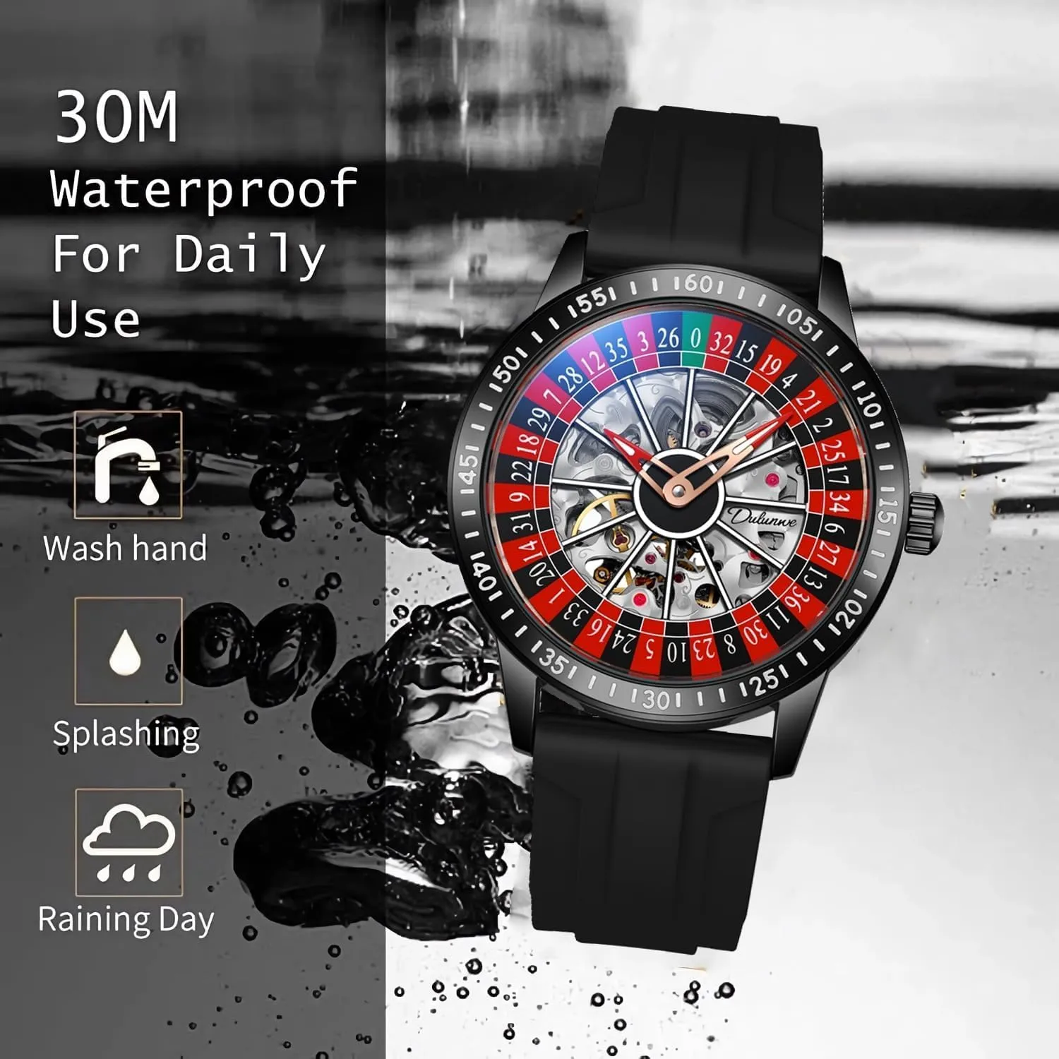 Hollow Skeleton Watches Stainless Steel Waterproof Business Wristwatch MASTOP Roulette Wheel Men??s Watches Automatic Mechanical steady marshland mineralization bluff embarrass Watch for Men Swinging Rotary Dial Design 