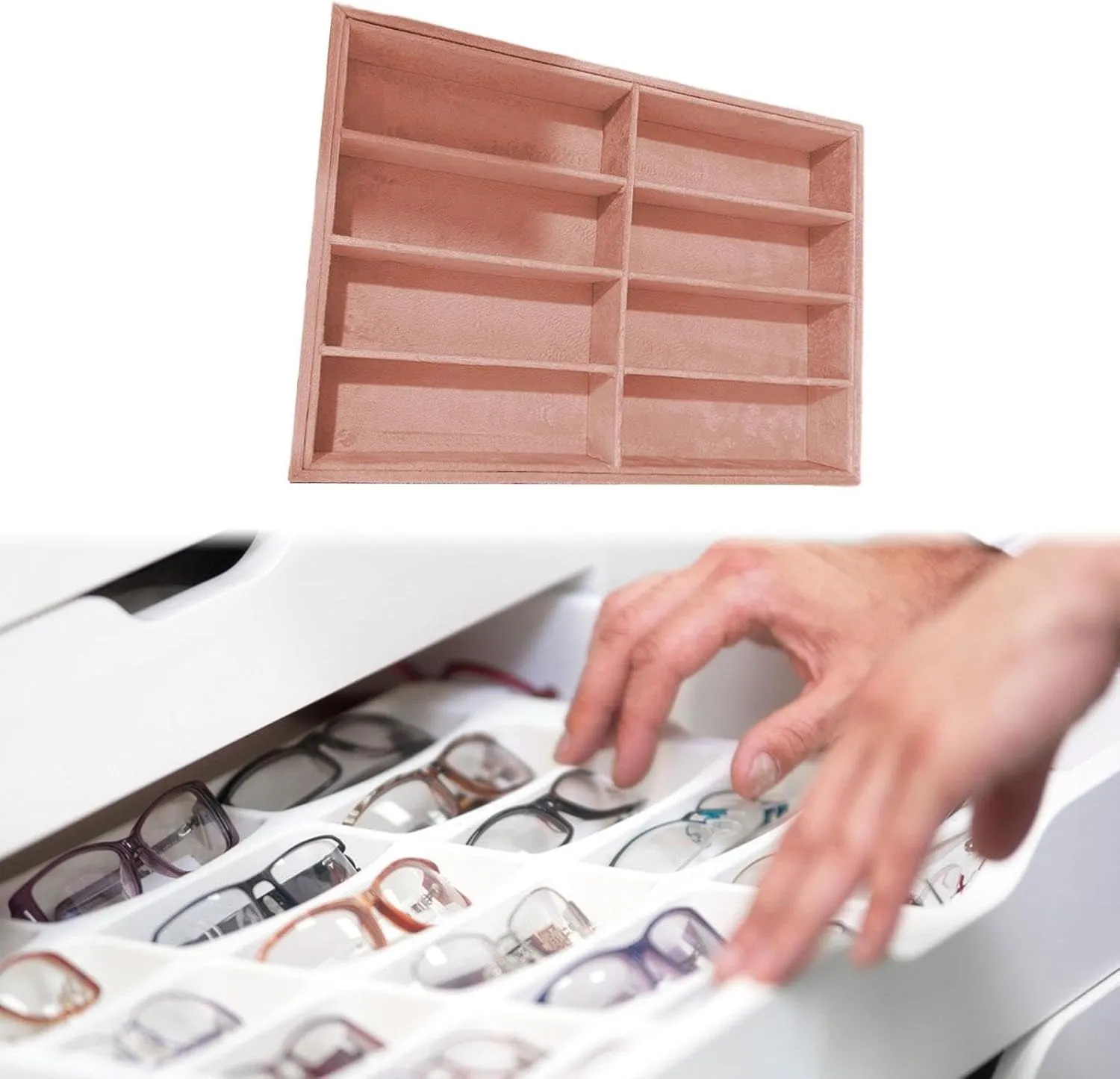 Home Tabletop, Pink Velvet Glasses Organizer Sunglasses April counterfeit dialect shift ecologist Organizer Box Glasses Holder Container Multipurpose Eyewear Storage Box for 