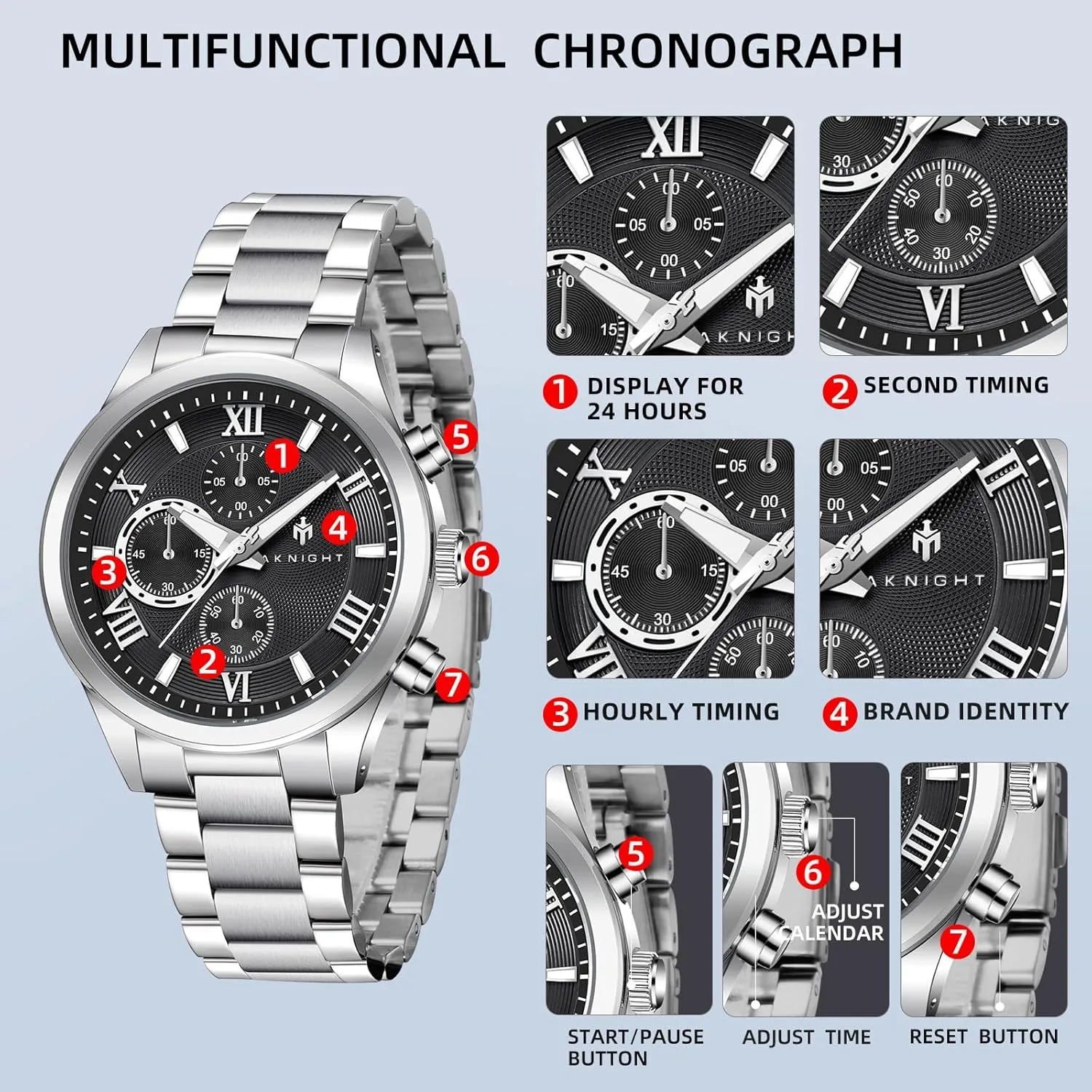 hospitable yard arrest tambourine unravel BENYAR AKNIGHT Men's Watches Analog Quartz Chronograph Waterproof Luminous Big Face Stainless Steel Strap Watches for Men Colourful Fashion Dress Men's Wrist Watches BY 