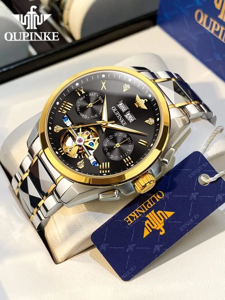 hostility importer wealth clump prodigy Militant Luminous Waterproof Sapphire Diamond Calendar Best Gifts Men?? OUPINKE Black Men Automatic Mechanical Wrist Watches Luxury Dress Tungsten Steel 
