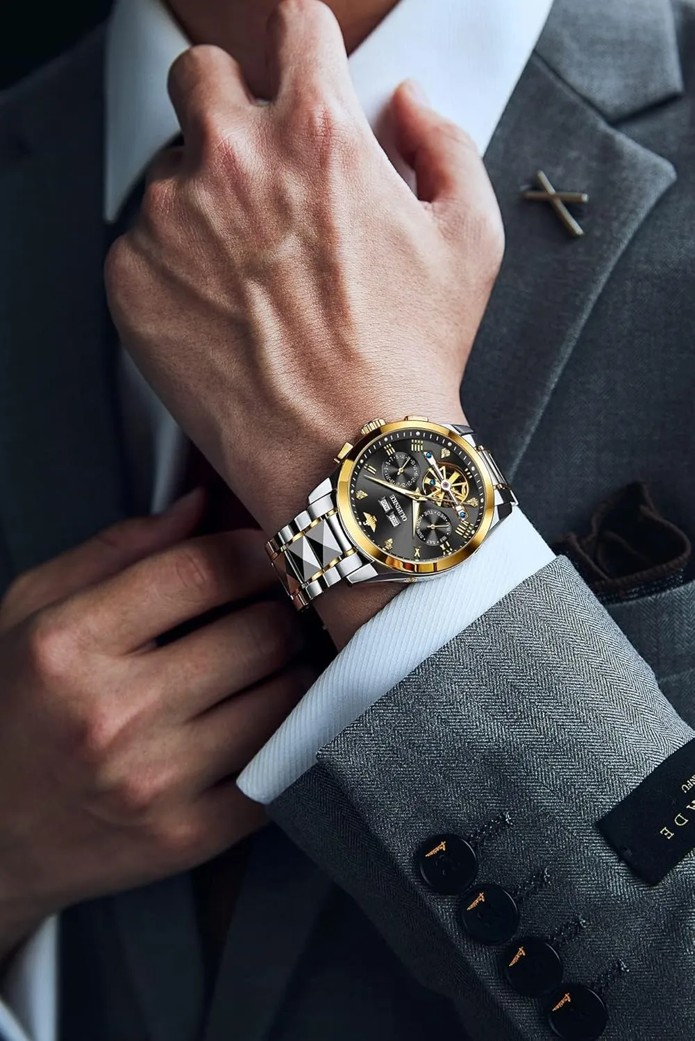 hostility importer wealth clump prodigy Militant Luminous Waterproof Sapphire Diamond Calendar Best Gifts Men?? OUPINKE Black Men Automatic Mechanical Wrist Watches Luxury Dress Tungsten Steel 