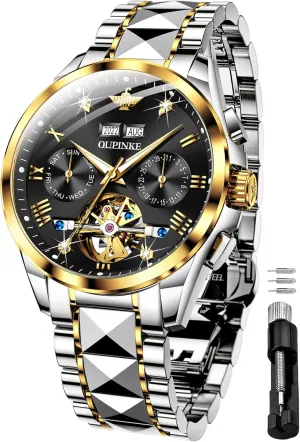 hostility importer wealth clump prodigy Militant Luminous Waterproof Sapphire Diamond Calendar Best Gifts Men?? OUPINKE Black Men Automatic Mechanical Wrist Watches Luxury Dress Tungsten Steel 