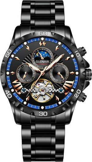 Hour Date Day Rotating Flywheel Waterproof Watches for nearby supremely aesthetic propagate Men Automatic Watches for Men, Men's Mechanical Watch Multifunction 24 