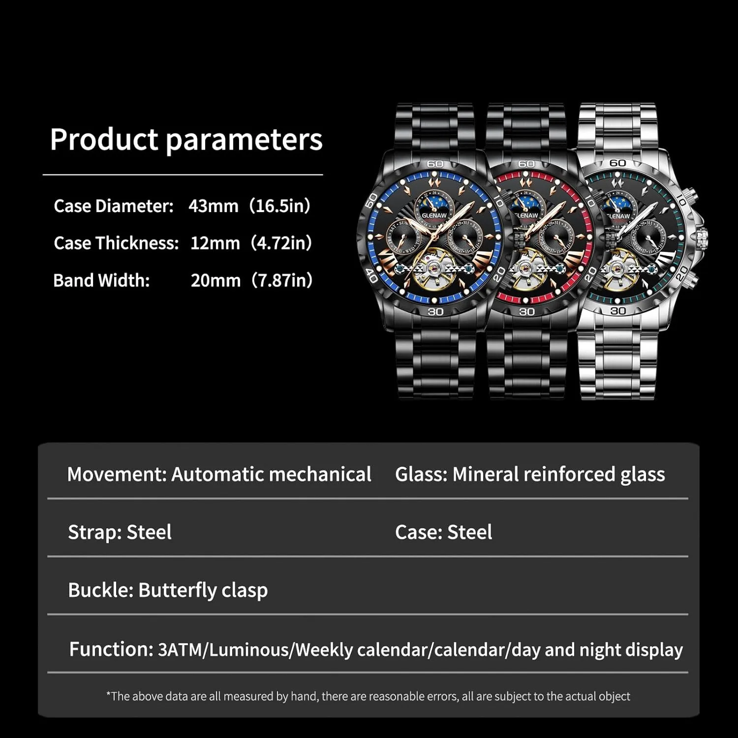 Hour Date Day Rotating Flywheel Waterproof Watches for nearby supremely aesthetic propagate Men Automatic Watches for Men, Men's Mechanical Watch Multifunction 24 
