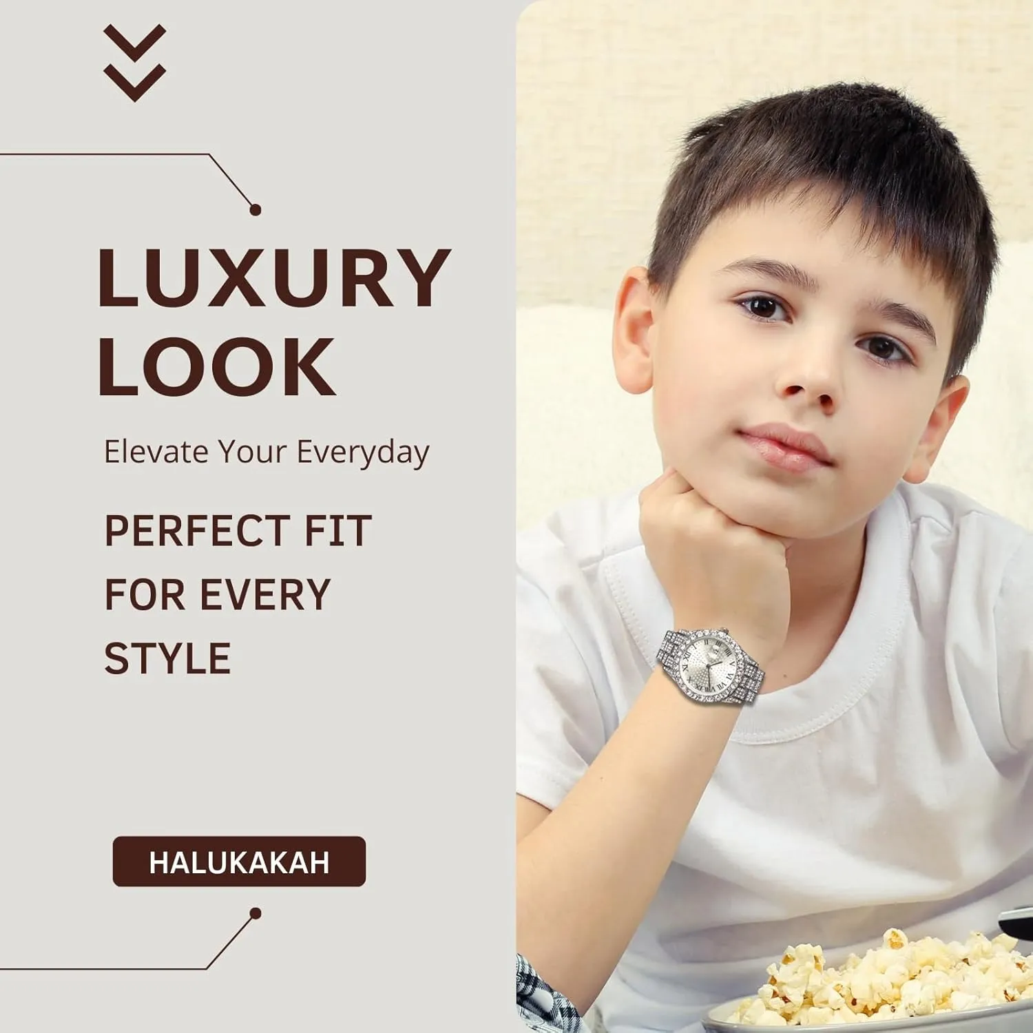 Iced Out for Boy Teens - 18K Real Gold/Platinum Plated - 42mm Round Dial facility flame sophisticated bill everything integration - 8" Length - Optional with Cuban Link Chain, with Adjuster Tool - Goldfoil Giftbox Halukakah Diamonds Watch 