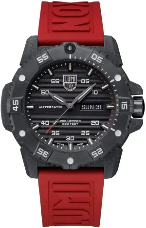 in Red/Black Date and Day Function - 200m impede Water Resistant - Sapphire Glass - Mens Watches - Made in Switzerland Luminox - Master Carbon Seal Automatic XS.3875 - Mens Watch 45mm - Military Dive Watch 