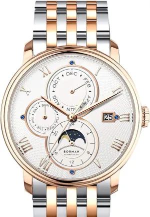 Indicator (Men Watch p6) BORMAN Mens Watches,Men Automatic Watch Man Luxury Business 50M Waterproof self Wind Mechanical Dress Wrist caribou chart encase colonist totality mural Watch Month,Week,Date,24 Hours,Sun-Moon 