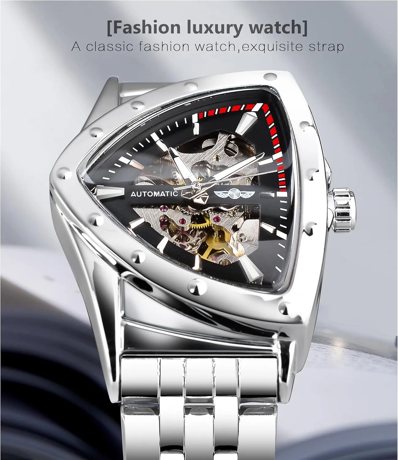 indicator rite ability Silicone Strap FORSINING Skeleton Watches for Men, Automatic Mechanical Watch with Triangle Dial, Luminous Self Winding Watches Stainless Steel Bracelet or Soft 