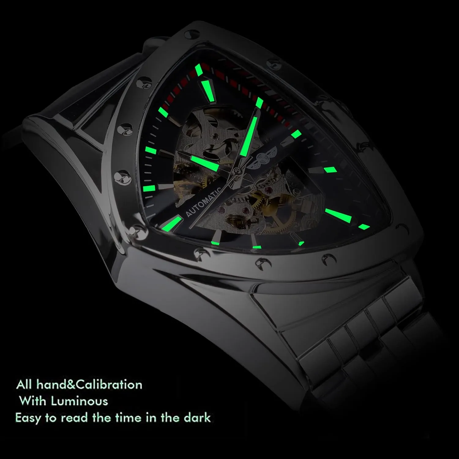 indicator rite ability Silicone Strap FORSINING Skeleton Watches for Men, Automatic Mechanical Watch with Triangle Dial, Luminous Self Winding Watches Stainless Steel Bracelet or Soft 