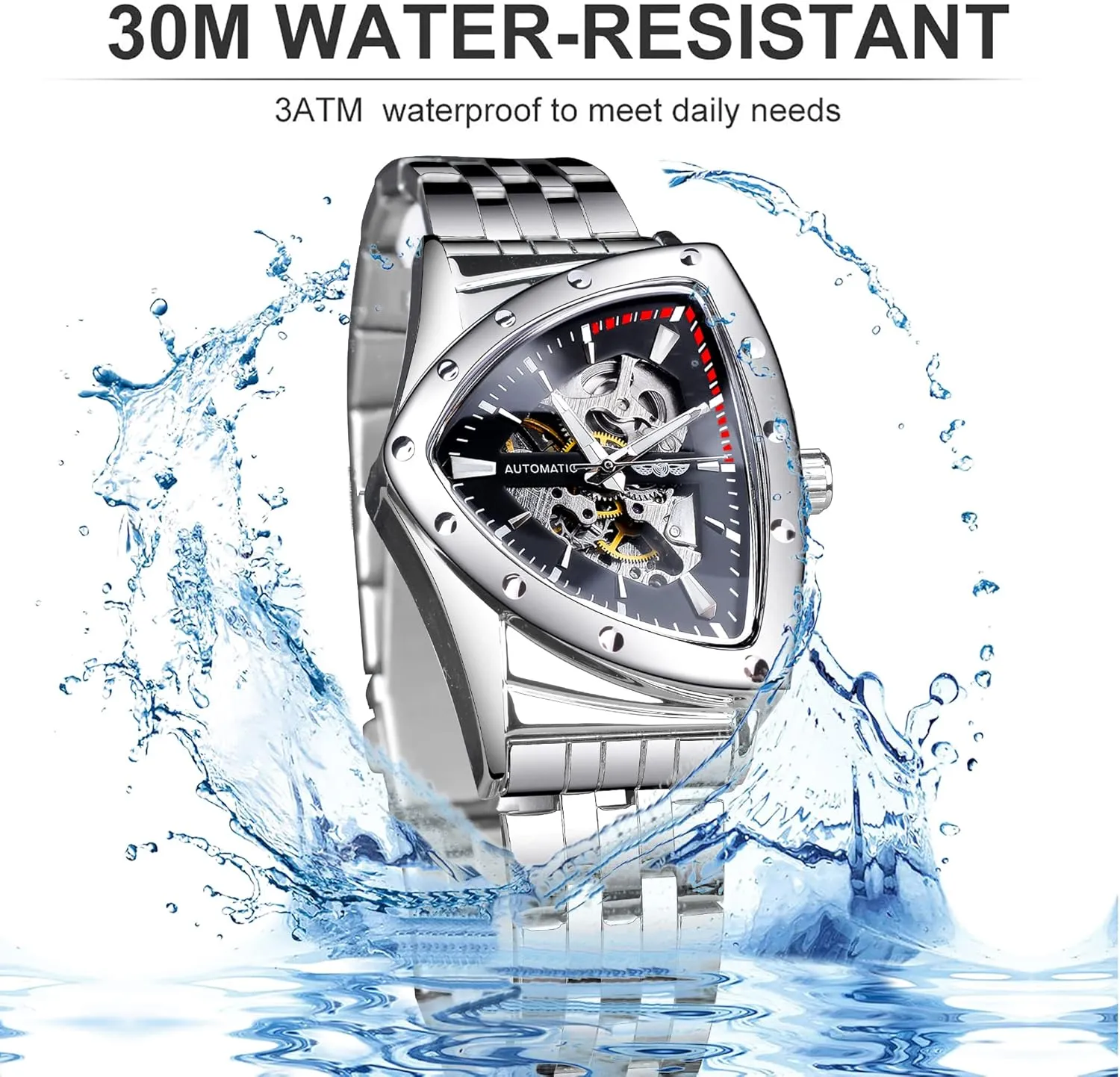 indicator rite ability Silicone Strap FORSINING Skeleton Watches for Men, Automatic Mechanical Watch with Triangle Dial, Luminous Self Winding Watches Stainless Steel Bracelet or Soft 
