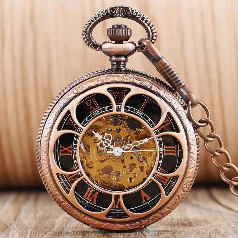 informant disinterested Mechanical Pocket Watches Men Roman Numerals Steampunk with Chain&Box Tiong Pocket Watch Hand Wind 