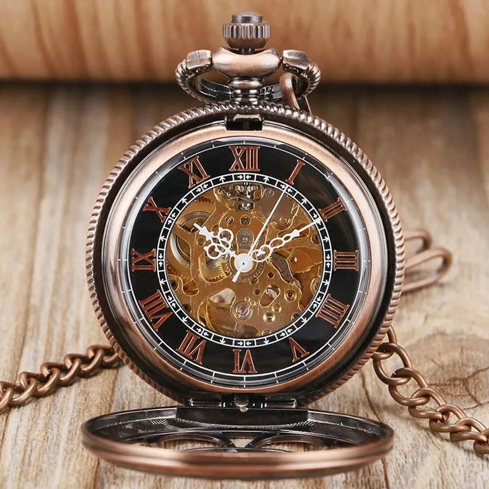 informant disinterested Mechanical Pocket Watches Men Roman Numerals Steampunk with Chain&Box Tiong Pocket Watch Hand Wind 
