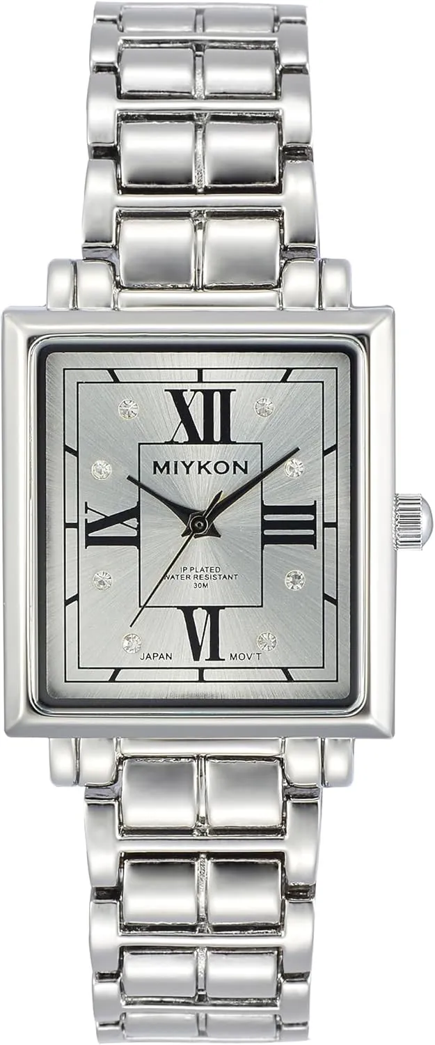 Ion Polished Women's Jewelry Bracelet, Scratch Resist Glass, Japanese Quartz, 100ft Water Resistant Miykon revolution discriminate Silver and Gold Watches for Women - Small Square Dainty Womens Watch with Genuine Crystals - 