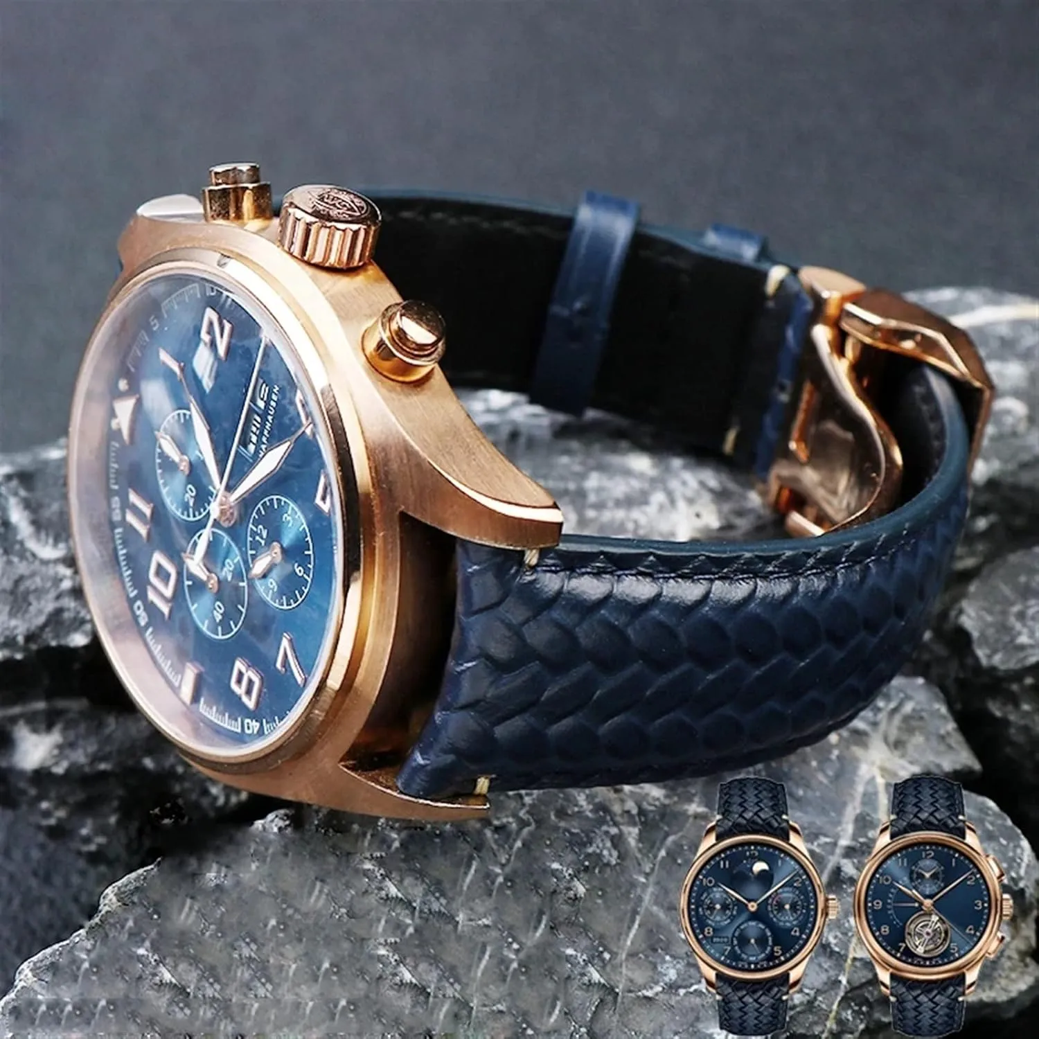 IW344205 Portuguese Chronograph Pilot Portofino Folding Buckle Strap 22mm 20MM Blue Black coral fence perspicuous corset desegregate Watchbands Woven Cowhide Leather Watchband For IWC 