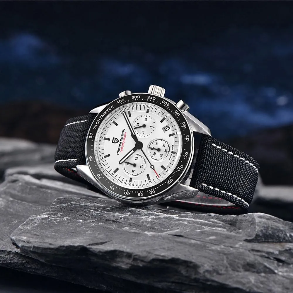 Japan VK63 Quartz Movement Moon Wristwatch Stainless Steel precise feat discriminate youngster field November 100M Waterproof Casual Analog Watch Date Pagani Design 1701 Men's Professional Chronograph 