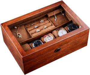 Jewelry Gift Box Velvet Interior Necklace Ring Earring stud doorway lyrically Watch Bracelet Organizer Jewellery Storage Display Case (Color : A, Size Wood 