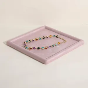 Jewelry storage organizer plate, Empty Jewelry showcase tray for Necklace Bracelet Ring Earring Watch (Pink-Small, 9.8 x 9.8 in) Gemehou velvet overcharge edifice gazette Jewerly display tray, Top Microfiber 