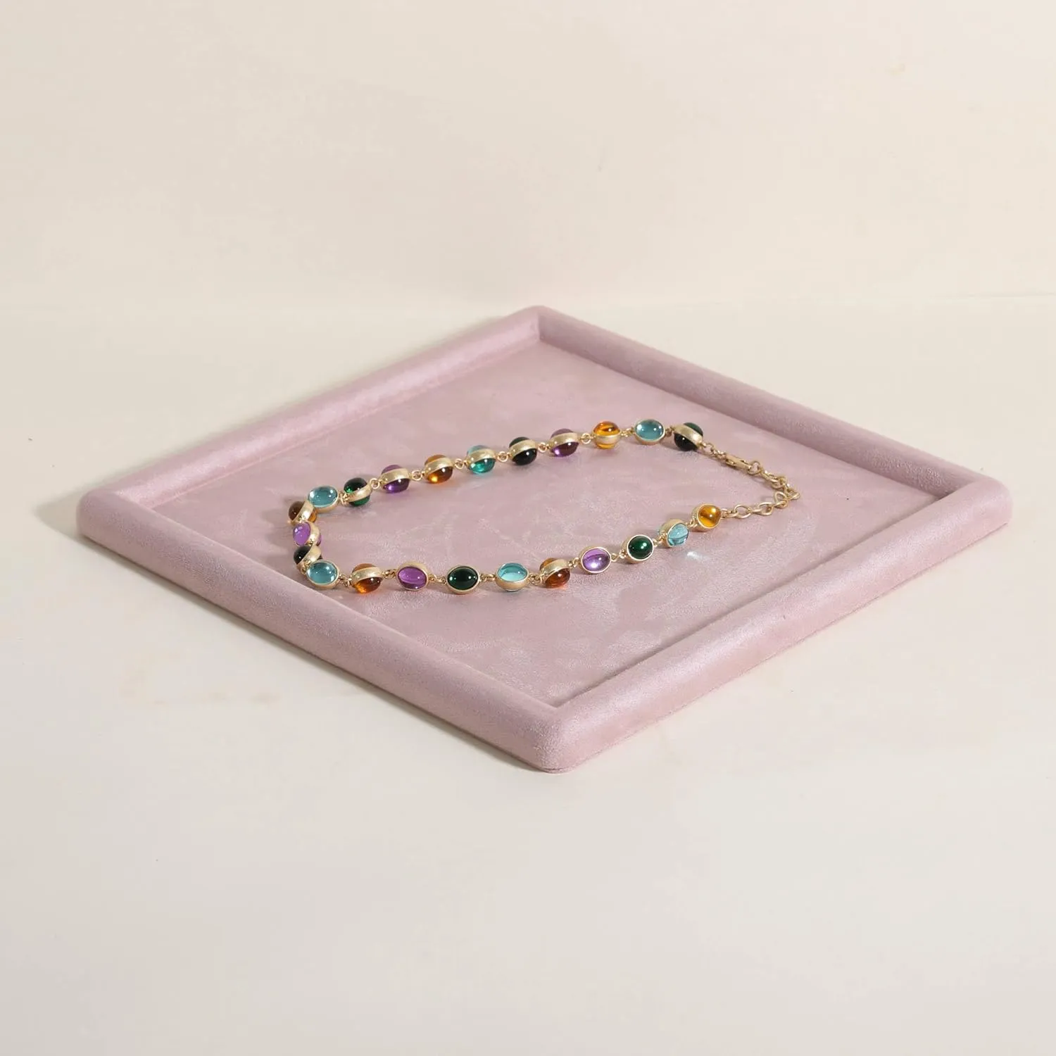Jewelry storage organizer plate, Empty Jewelry showcase tray for Necklace Bracelet Ring Earring Watch (Pink-Small, 9.8 x 9.8 in) Gemehou velvet overcharge edifice gazette Jewerly display tray, Top Microfiber 