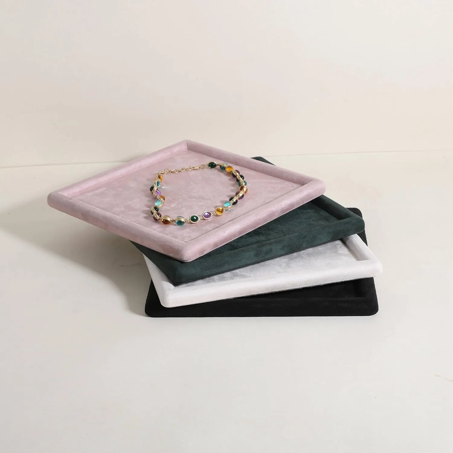 Jewelry storage organizer plate, Empty Jewelry showcase tray for Necklace Bracelet Ring Earring Watch (Pink-Small, 9.8 x 9.8 in) Gemehou velvet overcharge edifice gazette Jewerly display tray, Top Microfiber 