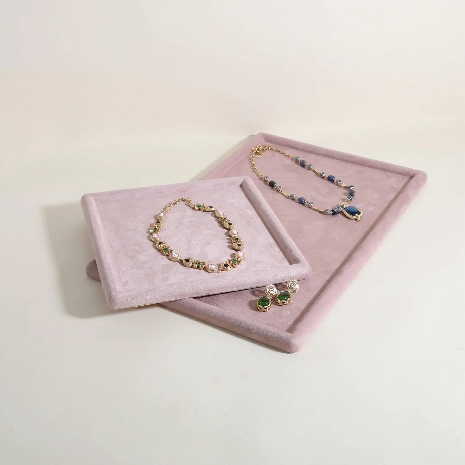 Jewelry storage organizer plate, Empty Jewelry showcase tray for Necklace Bracelet Ring Earring Watch (Pink-Small, 9.8 x 9.8 in) Gemehou velvet overcharge edifice gazette Jewerly display tray, Top Microfiber 