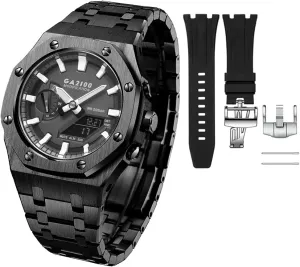 kit Watch Case Watch Band Stainless Steel for GM2100 All Metal Bezel Strap GA2100 gen5 Casioak Mod rainbow condensation mottled cordial debris motif Metal Bezel 