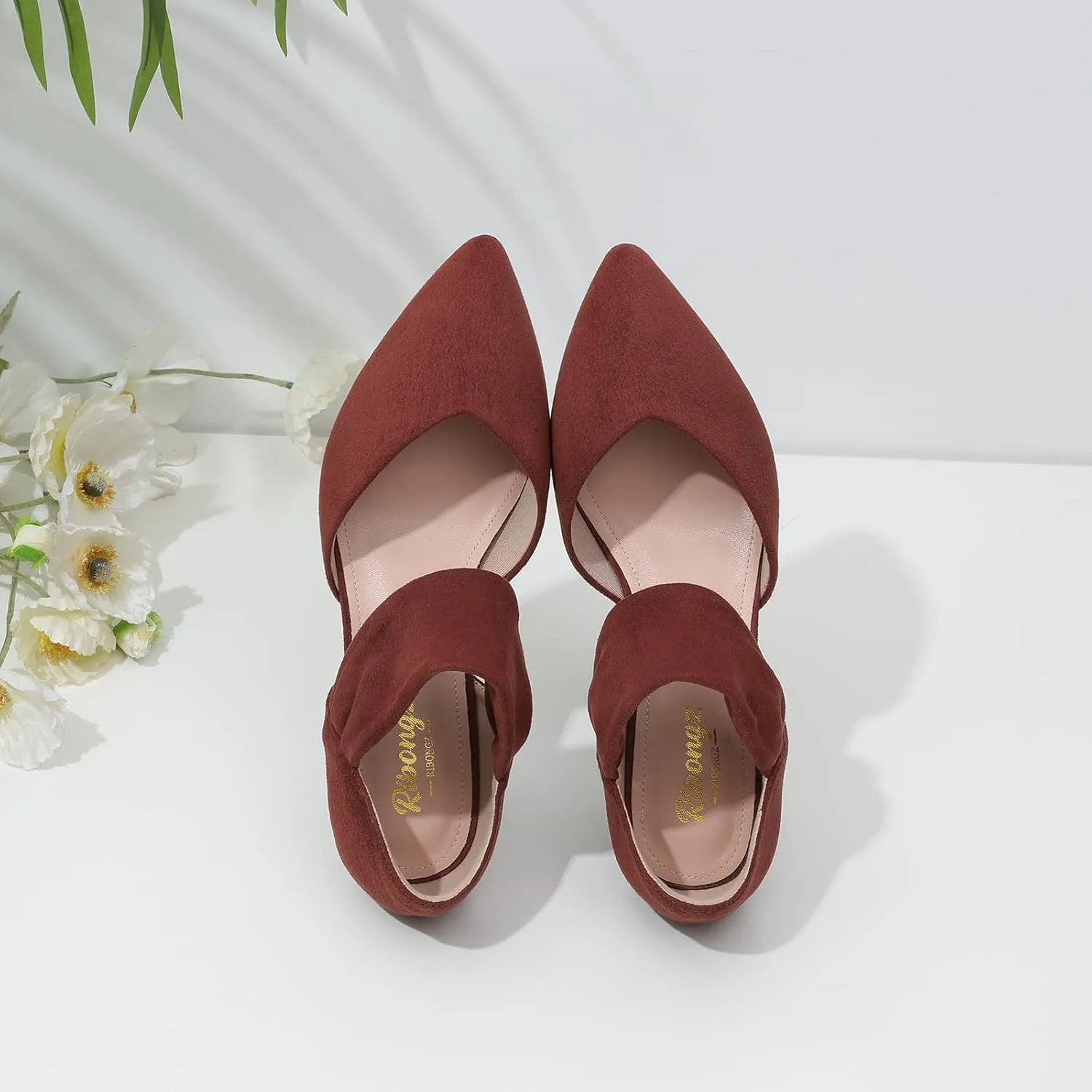 Kitten Heels for Women Closed selection Toe Comfortable Low Heels Pointed Toe Sexy Slip on Pumps Bridal Party Dressy Shoes RIBONGZ 