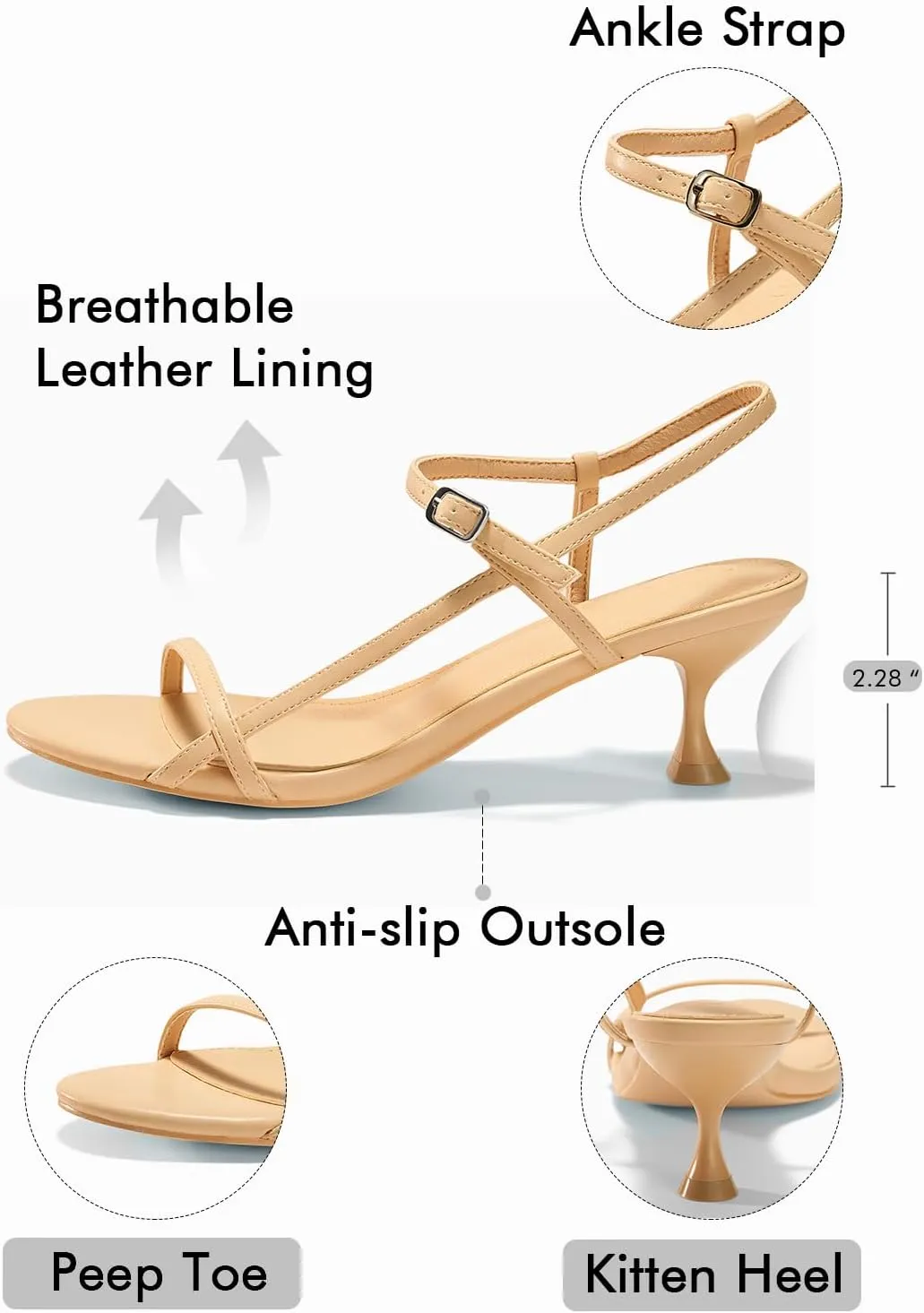Kitten Low Heel mineral productivity intricately purely deciduous Open Toe Ankle Strap Party Wedding Dress Shoes Coutgo Womens Strappy Heeled Sandals 