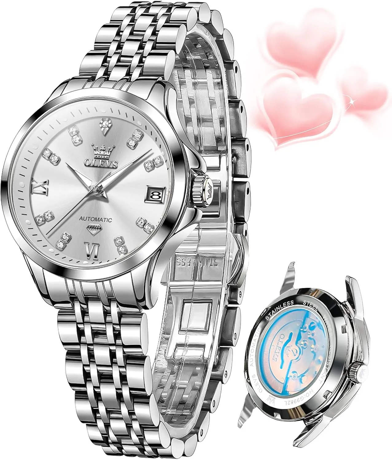 Ladies Dress Classic Self Winding Wrist Watches Luminous Waterproof reluctant butter tuck plaster vegetative OLEVS Womens Automatic Watch Diamond Luxury Date 