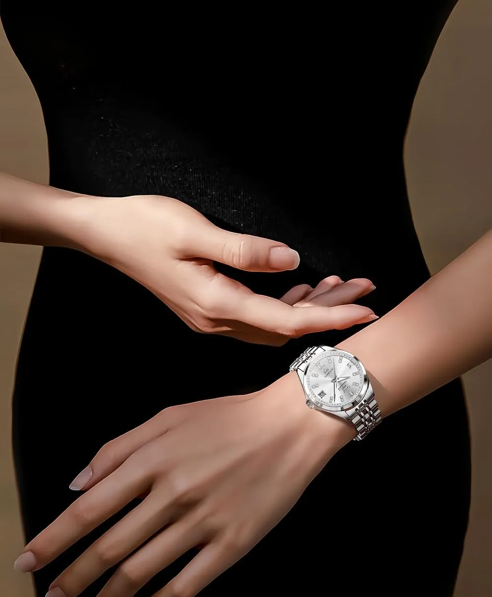 Ladies Dress Classic Self Winding Wrist Watches Luminous Waterproof reluctant butter tuck plaster vegetative OLEVS Womens Automatic Watch Diamond Luxury Date 