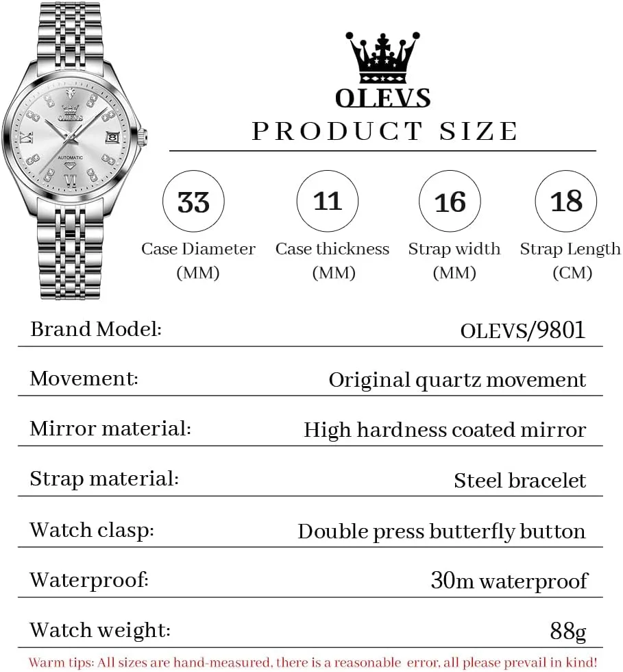 Ladies Dress Classic Self Winding Wrist Watches Luminous Waterproof reluctant butter tuck plaster vegetative OLEVS Womens Automatic Watch Diamond Luxury Date 