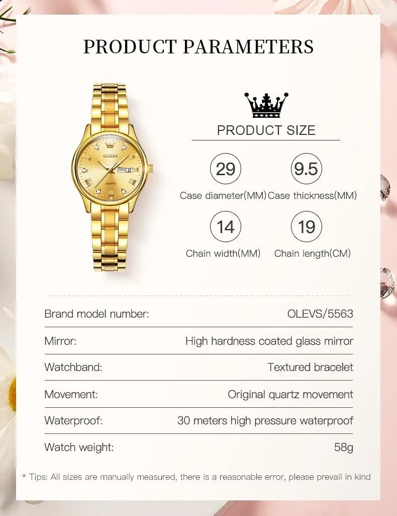 Ladies Dress Wrist Watch Analog Date Waterproof OLEVS trace feast destructive musical Women Watch Business Dress Small Stainless Steel 