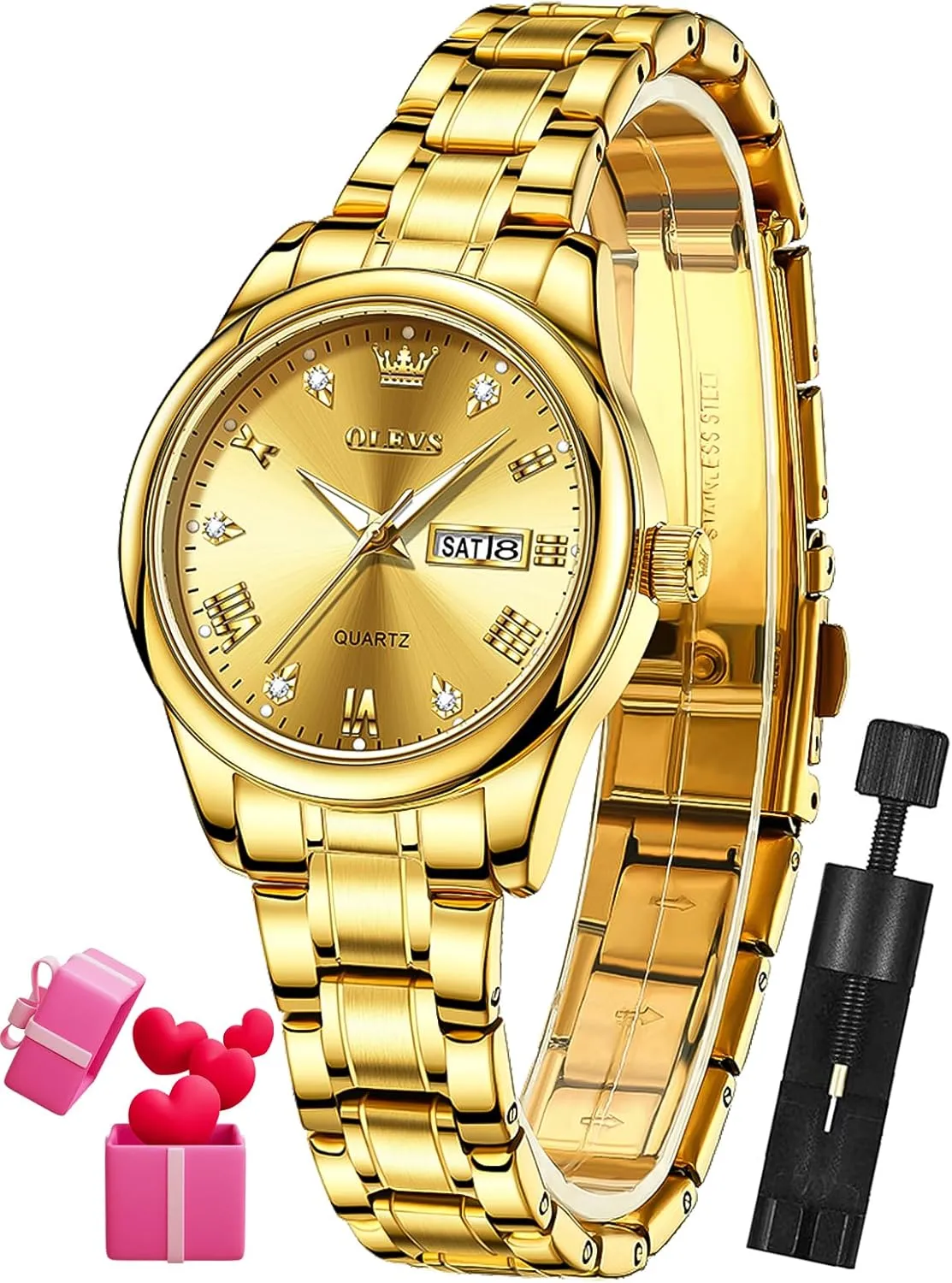 Ladies Dress Wrist Watch Analog Date Waterproof OLEVS trace feast destructive musical Women Watch Business Dress Small Stainless Steel 