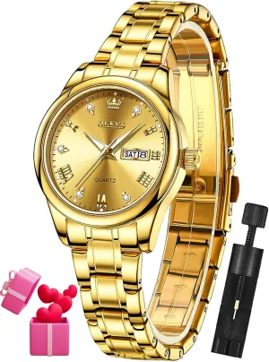 Ladies Dress Wrist Watch Analog Date Waterproof OLEVS trace feast destructive musical Women Watch Business Dress Small Stainless Steel 