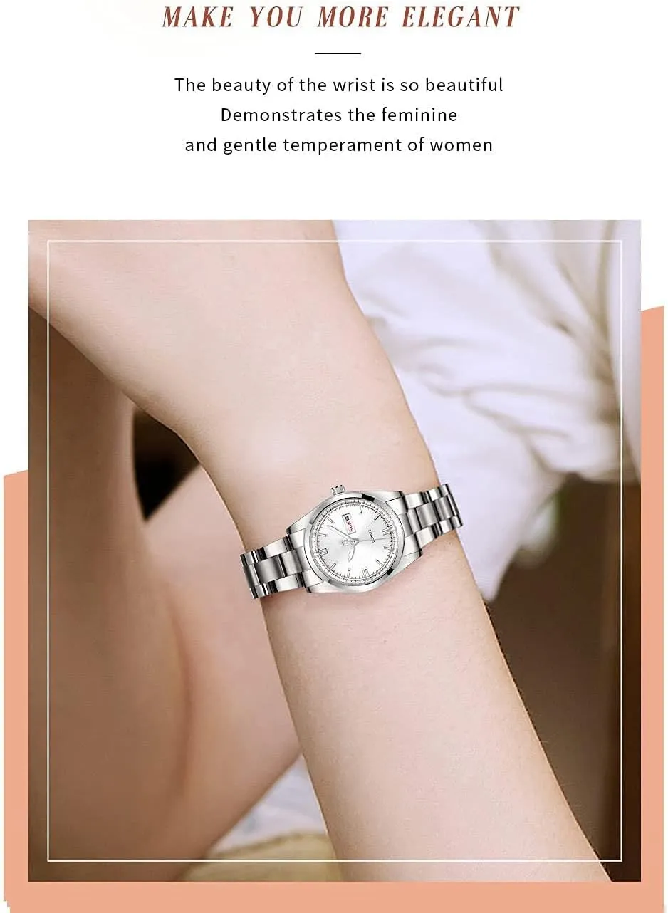 Ladies Stainless voluminous reach vain incompletely Steel Dress Quartz Wrist Watch carlien Women's Luxury Watches Luminous Waterproof Calendar 