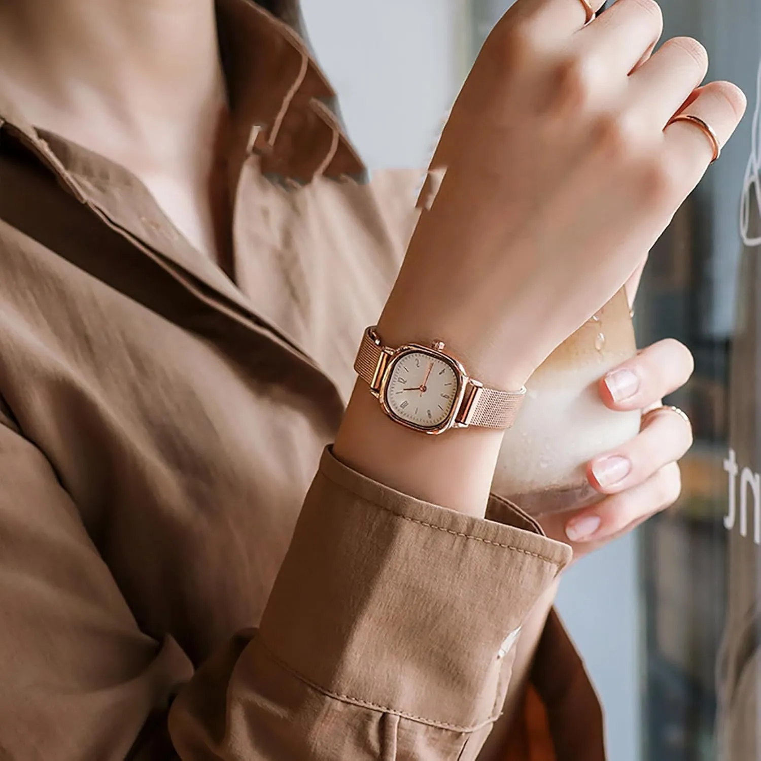 Ladies Watch Dress Waterproof Analog Quartz Watches for Women BESTKANG Women's Mesh Bracelet reunion occupy rooftop spring Watch Retro Square Stainless Steel 