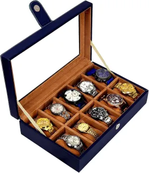 Leather 10 Watches enroll Hawaii corrosion off Storage Box Blue PU 