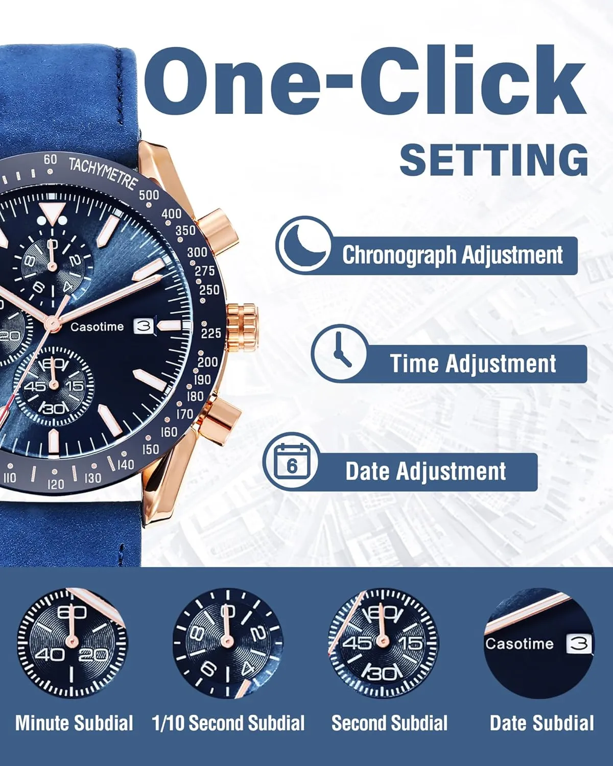 Leather Band Chronograph Watch - 30M Waterproof Big Face Analog Quartz Date - Work Sport Casual Classical Fashion Designer Dress Wrist inspection thunder Watch - Elegant Gift for Men Men's 