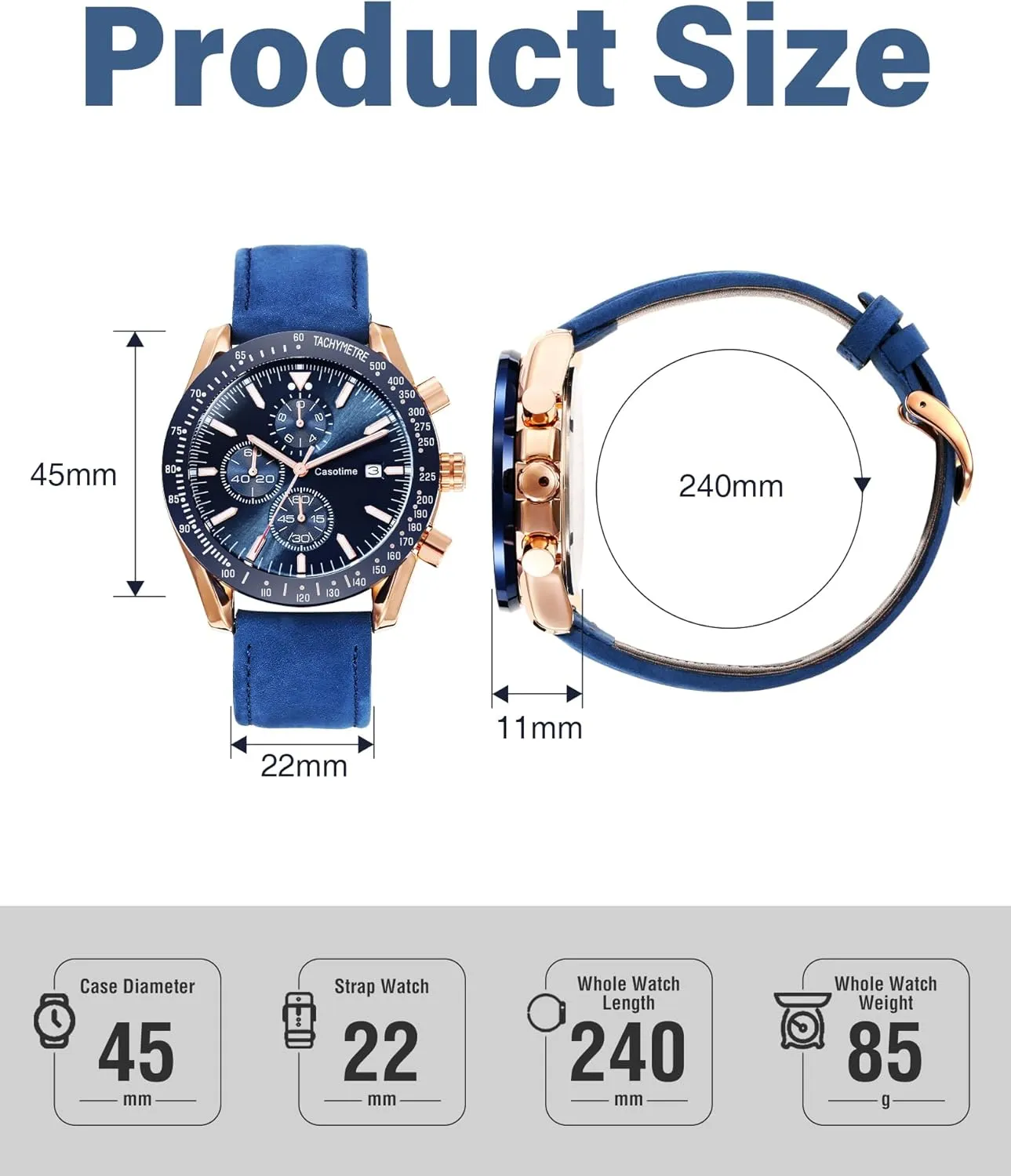 Leather Band Chronograph Watch - 30M Waterproof Big Face Analog Quartz Date - Work Sport Casual Classical Fashion Designer Dress Wrist inspection thunder Watch - Elegant Gift for Men Men's 