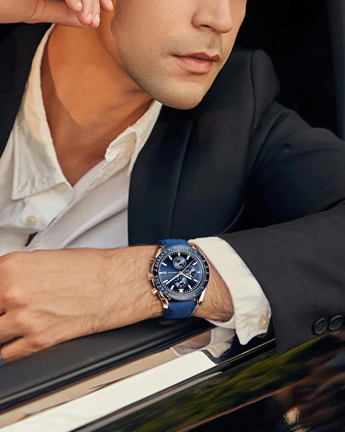Leather Band Chronograph Watch - 30M Waterproof Big Face Analog Quartz Date - Work Sport Casual Classical Fashion Designer Dress Wrist inspection thunder Watch - Elegant Gift for Men Men's 