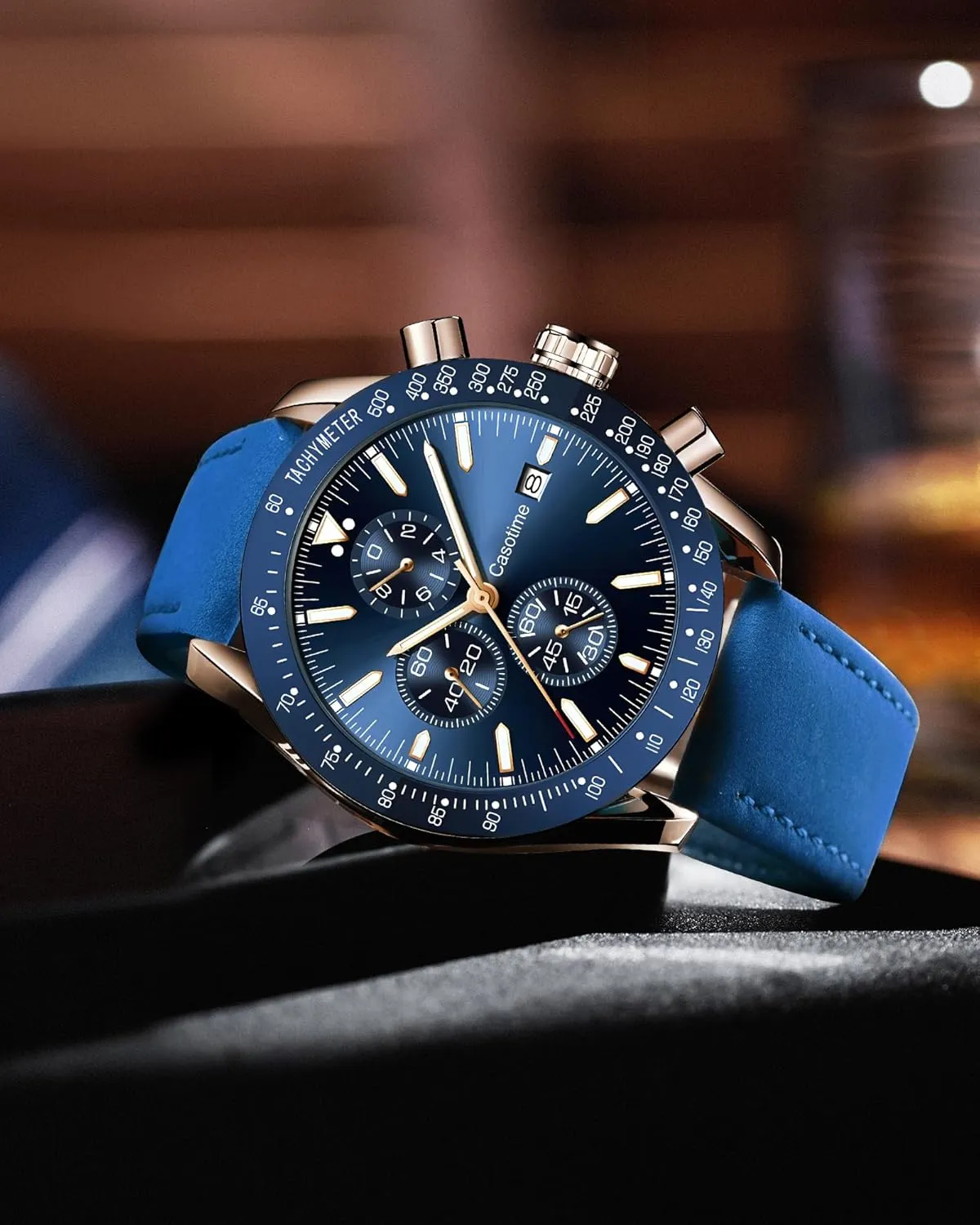 Leather Band Chronograph Watch - 30M Waterproof Big Face Analog Quartz Date - Work Sport Casual Classical Fashion Designer Dress Wrist inspection thunder Watch - Elegant Gift for Men Men's 