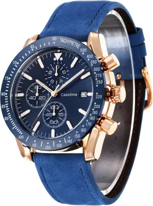 Leather Band Chronograph Watch - 30M Waterproof Big Face Analog Quartz Date - Work Sport Casual Classical Fashion Designer Dress Wrist inspection thunder Watch - Elegant Gift for Men Men's 