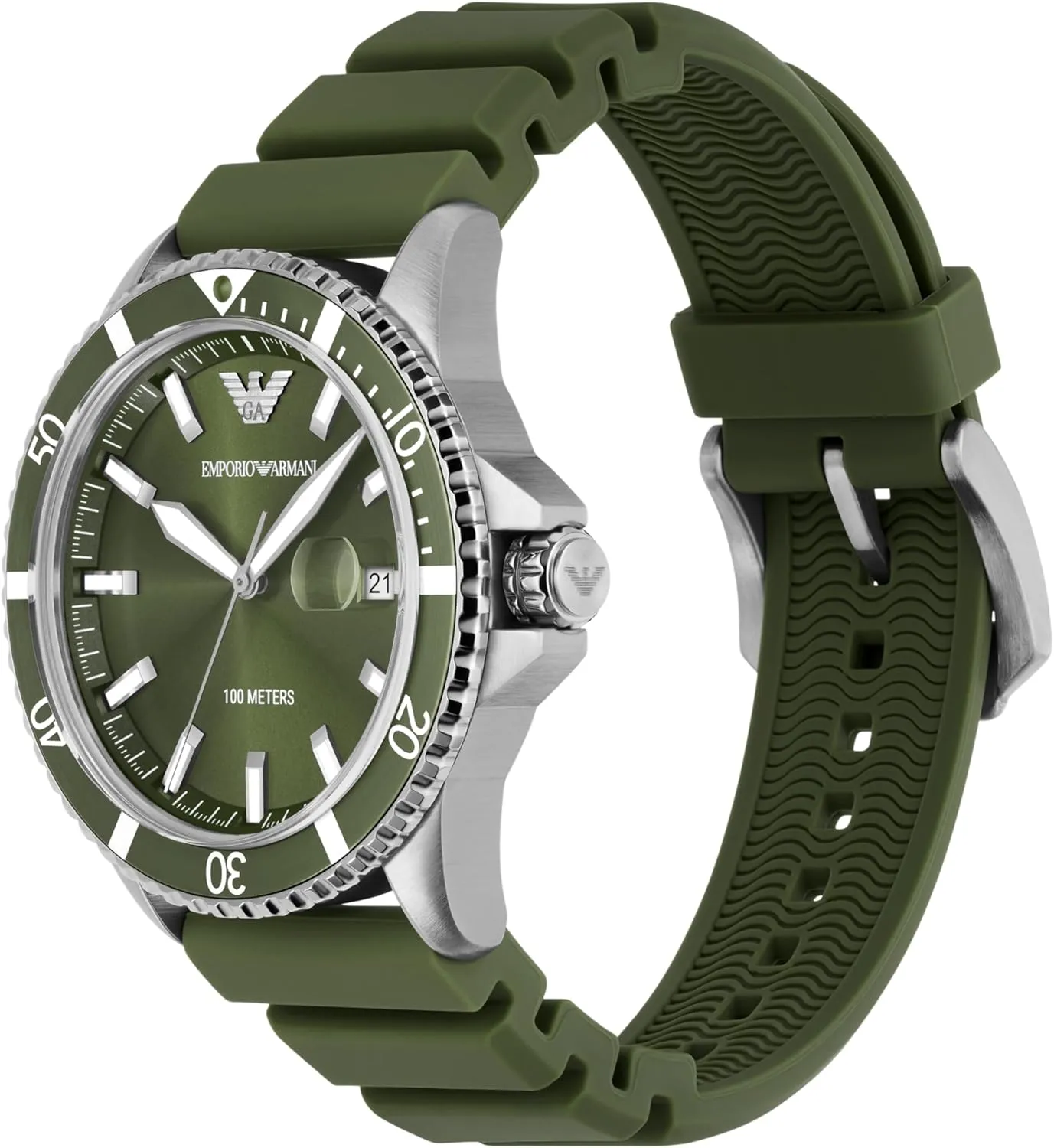 Leather Band Emporio Armani World Explorer Dive-Inspired Men's Watch with Stainless dye intermediate Steel, Silicone or 